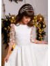 Ivory Lace Satin Beaded Flower Girl Dress Wedding Party Dress